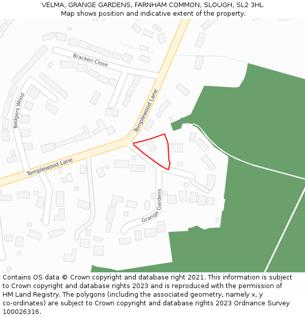 VELMA, GRANGE GARDENS, FARNHAM COMMON, SLOUGH, SL2 3HL: Location map and indicative extent of plot