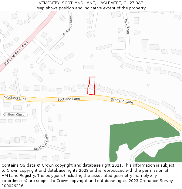 VEMENTRY, SCOTLAND LANE, HASLEMERE, GU27 3AB: Location map and indicative extent of plot