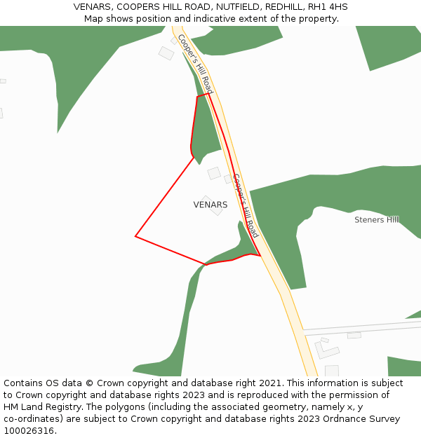 VENARS, COOPERS HILL ROAD, NUTFIELD, REDHILL, RH1 4HS: Location map and indicative extent of plot