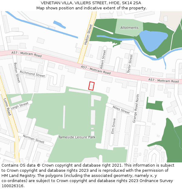 VENETIAN VILLA, VILLIERS STREET, HYDE, SK14 2SA: Location map and indicative extent of plot