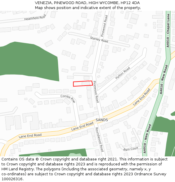 VENEZIA, PINEWOOD ROAD, HIGH WYCOMBE, HP12 4DA: Location map and indicative extent of plot