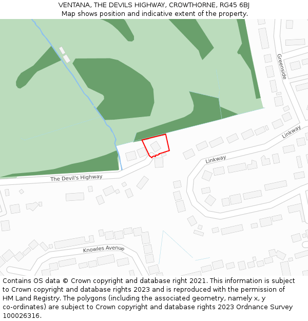 VENTANA, THE DEVILS HIGHWAY, CROWTHORNE, RG45 6BJ: Location map and indicative extent of plot