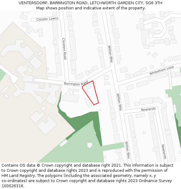 VENTERSDORP, BARRINGTON ROAD, LETCHWORTH GARDEN CITY, SG6 3TH: Location map and indicative extent of plot