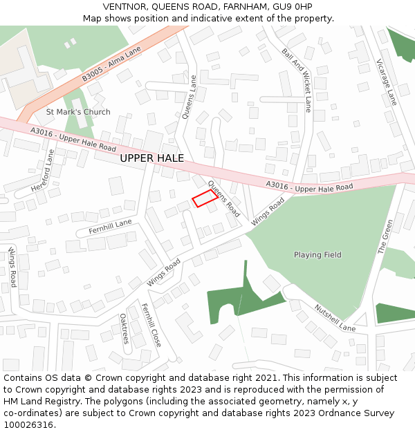 VENTNOR, QUEENS ROAD, FARNHAM, GU9 0HP: Location map and indicative extent of plot