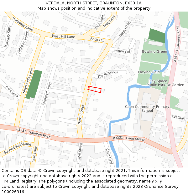 VERDALA, NORTH STREET, BRAUNTON, EX33 1AJ: Location map and indicative extent of plot
