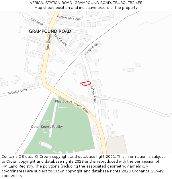 VERICA, STATION ROAD, GRAMPOUND ROAD, TRURO, TR2 4EE: Location map and indicative extent of plot