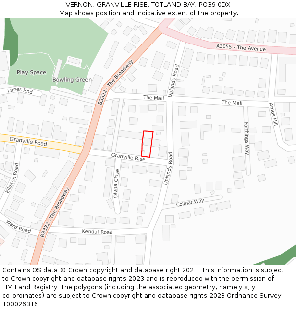 VERNON, GRANVILLE RISE, TOTLAND BAY, PO39 0DX: Location map and indicative extent of plot