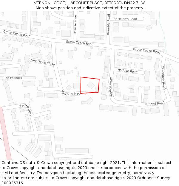 VERNON LODGE, HARCOURT PLACE, RETFORD, DN22 7HW: Location map and indicative extent of plot