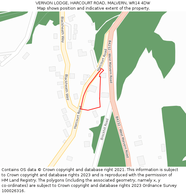 VERNON LODGE, HARCOURT ROAD, MALVERN, WR14 4DW: Location map and indicative extent of plot