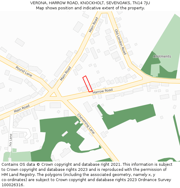 VERONA, HARROW ROAD, KNOCKHOLT, SEVENOAKS, TN14 7JU: Location map and indicative extent of plot