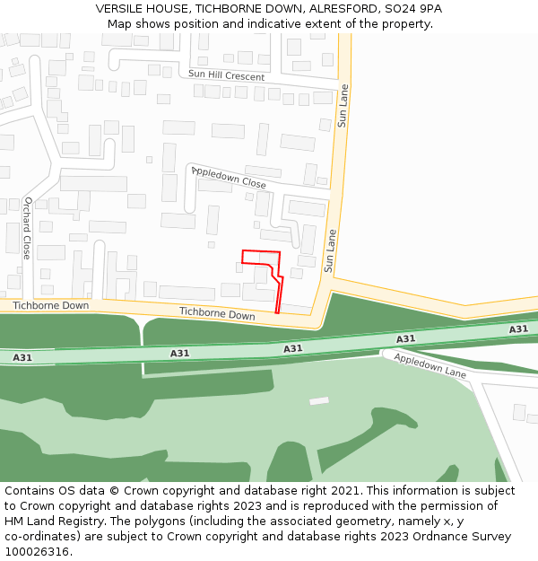 VERSILE HOUSE, TICHBORNE DOWN, ALRESFORD, SO24 9PA: Location map and indicative extent of plot