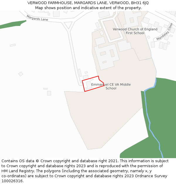 VERWOOD FARMHOUSE, MARGARDS LANE, VERWOOD, BH31 6JQ: Location map and indicative extent of plot