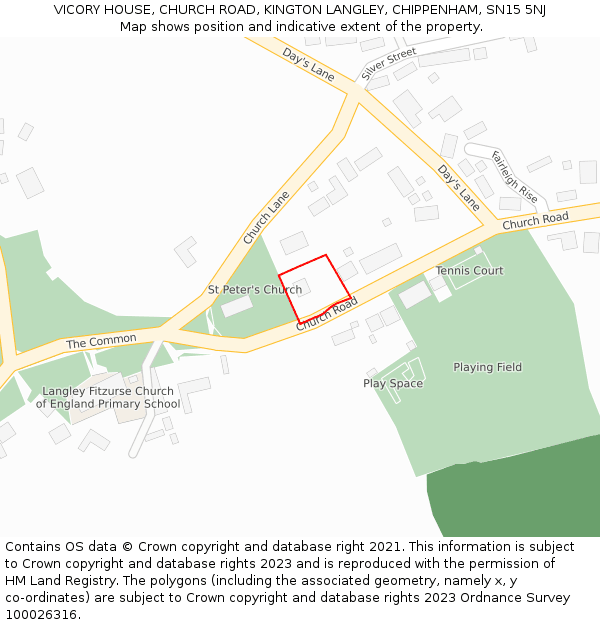 VICORY HOUSE, CHURCH ROAD, KINGTON LANGLEY, CHIPPENHAM, SN15 5NJ: Location map and indicative extent of plot