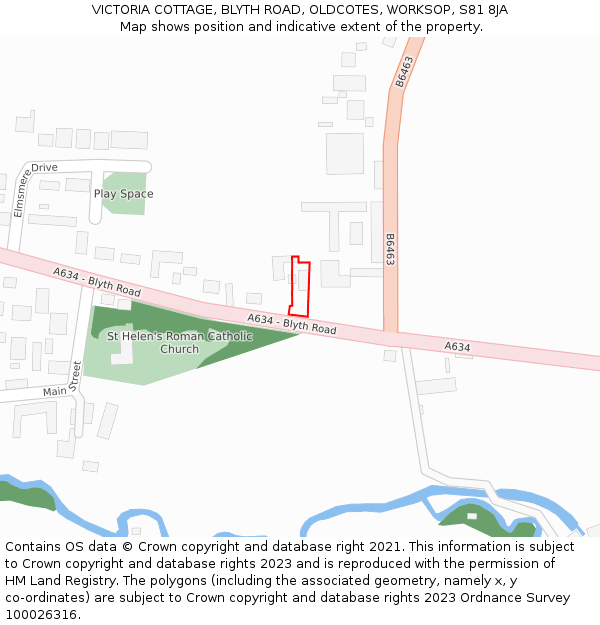 VICTORIA COTTAGE, BLYTH ROAD, OLDCOTES, WORKSOP, S81 8JA: Location map and indicative extent of plot