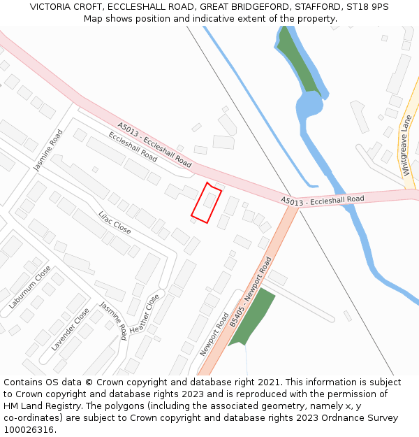 VICTORIA CROFT, ECCLESHALL ROAD, GREAT BRIDGEFORD, STAFFORD, ST18 9PS: Location map and indicative extent of plot
