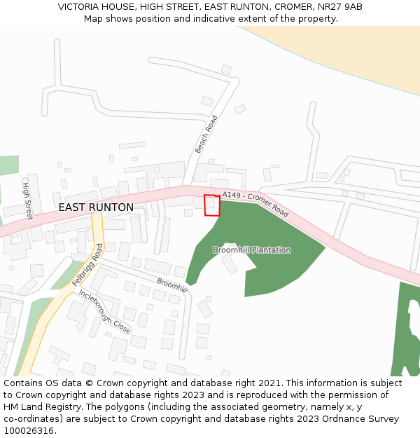 VICTORIA HOUSE, HIGH STREET, EAST RUNTON, CROMER, NR27 9AB: Location map and indicative extent of plot