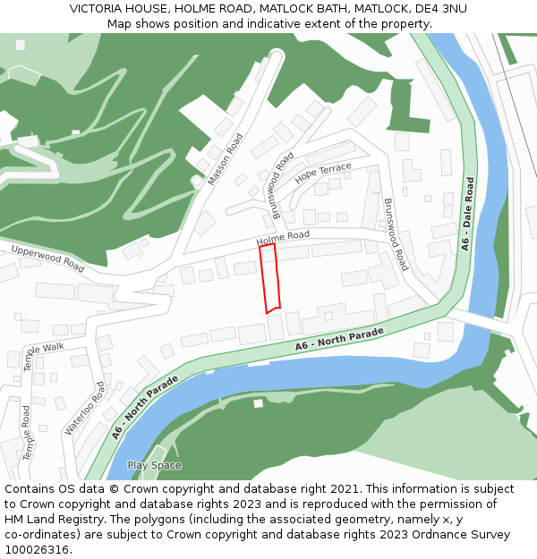 VICTORIA HOUSE, HOLME ROAD, MATLOCK BATH, MATLOCK, DE4 3NU: Location map and indicative extent of plot
