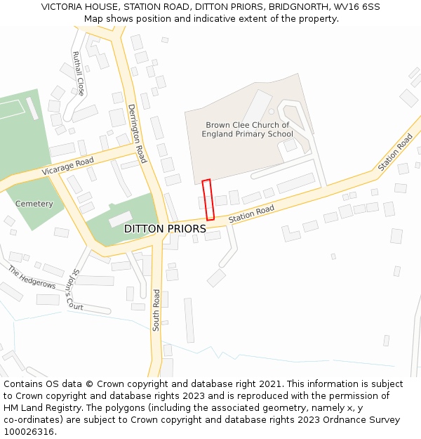 VICTORIA HOUSE, STATION ROAD, DITTON PRIORS, BRIDGNORTH, WV16 6SS: Location map and indicative extent of plot