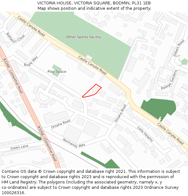 VICTORIA HOUSE, VICTORIA SQUARE, BODMIN, PL31 1EB: Location map and indicative extent of plot