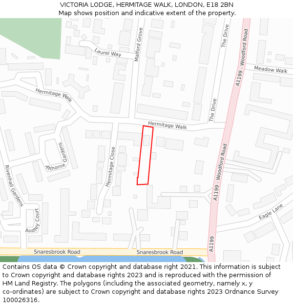 VICTORIA LODGE, HERMITAGE WALK, LONDON, E18 2BN: Location map and indicative extent of plot