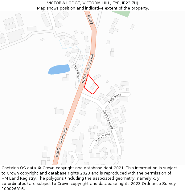 VICTORIA LODGE, VICTORIA HILL, EYE, IP23 7HJ: Location map and indicative extent of plot