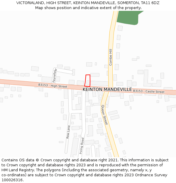 VICTORIALAND, HIGH STREET, KEINTON MANDEVILLE, SOMERTON, TA11 6DZ: Location map and indicative extent of plot