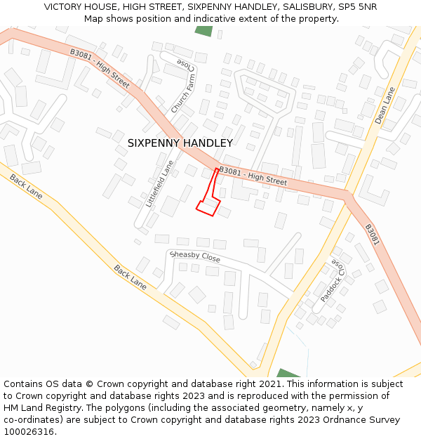 VICTORY HOUSE, HIGH STREET, SIXPENNY HANDLEY, SALISBURY, SP5 5NR: Location map and indicative extent of plot