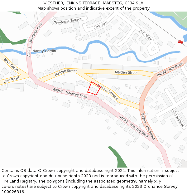 VIESTHER, JENKINS TERRACE, MAESTEG, CF34 9LA: Location map and indicative extent of plot