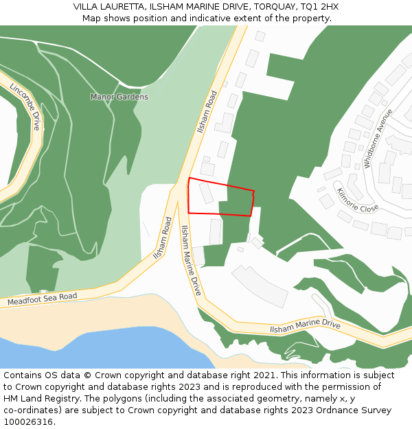 VILLA LAURETTA, ILSHAM MARINE DRIVE, TORQUAY, TQ1 2HX: Location map and indicative extent of plot