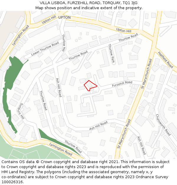 VILLA LISBOA, FURZEHILL ROAD, TORQUAY, TQ1 3JG: Location map and indicative extent of plot