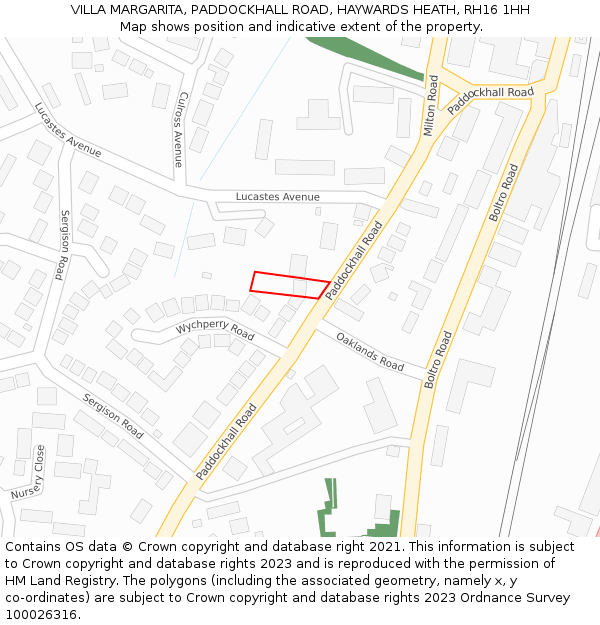 VILLA MARGARITA, PADDOCKHALL ROAD, HAYWARDS HEATH, RH16 1HH: Location map and indicative extent of plot