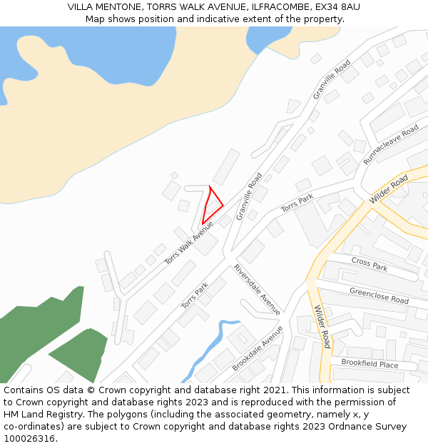 VILLA MENTONE, TORRS WALK AVENUE, ILFRACOMBE, EX34 8AU: Location map and indicative extent of plot