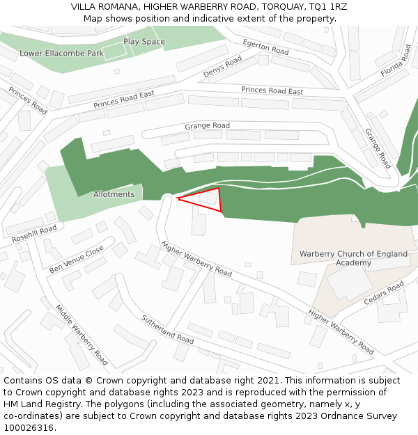 VILLA ROMANA, HIGHER WARBERRY ROAD, TORQUAY, TQ1 1RZ: Location map and indicative extent of plot