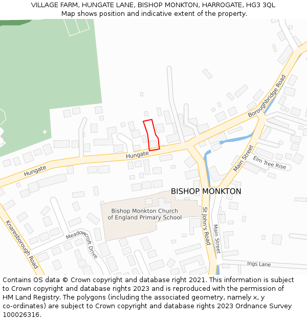 VILLAGE FARM, HUNGATE LANE, BISHOP MONKTON, HARROGATE, HG3 3QL: Location map and indicative extent of plot