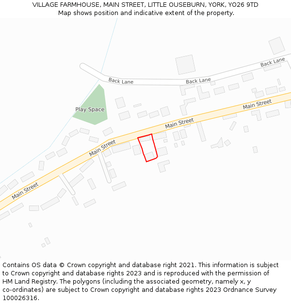 VILLAGE FARMHOUSE, MAIN STREET, LITTLE OUSEBURN, YORK, YO26 9TD: Location map and indicative extent of plot