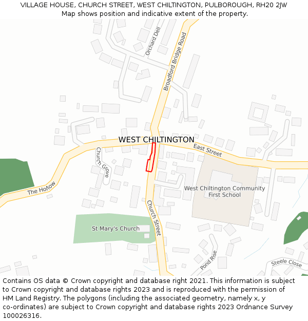 VILLAGE HOUSE, CHURCH STREET, WEST CHILTINGTON, PULBOROUGH, RH20 2JW: Location map and indicative extent of plot