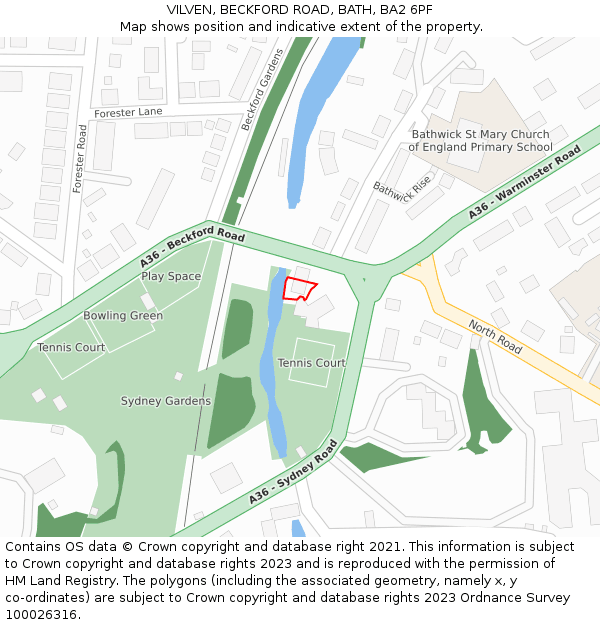 VILVEN, BECKFORD ROAD, BATH, BA2 6PF: Location map and indicative extent of plot