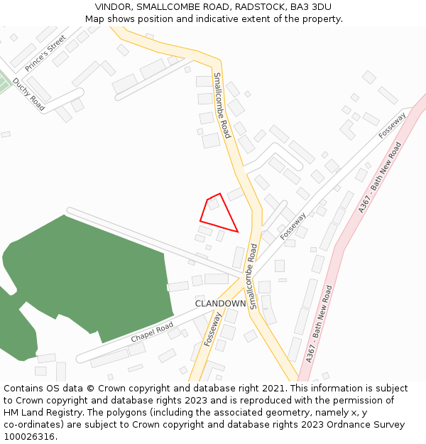 VINDOR, SMALLCOMBE ROAD, RADSTOCK, BA3 3DU: Location map and indicative extent of plot