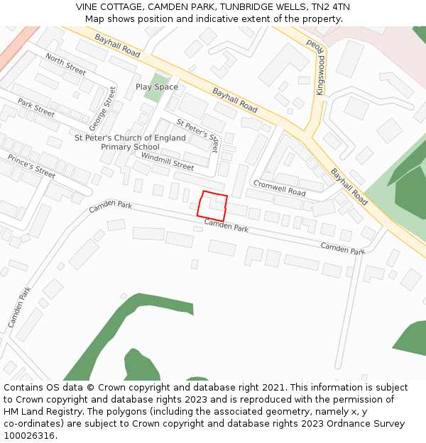 VINE COTTAGE, CAMDEN PARK, TUNBRIDGE WELLS, TN2 4TN: Location map and indicative extent of plot