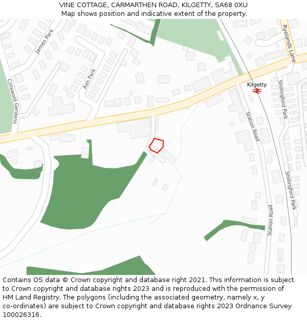 VINE COTTAGE, CARMARTHEN ROAD, KILGETTY, SA68 0XU: Location map and indicative extent of plot