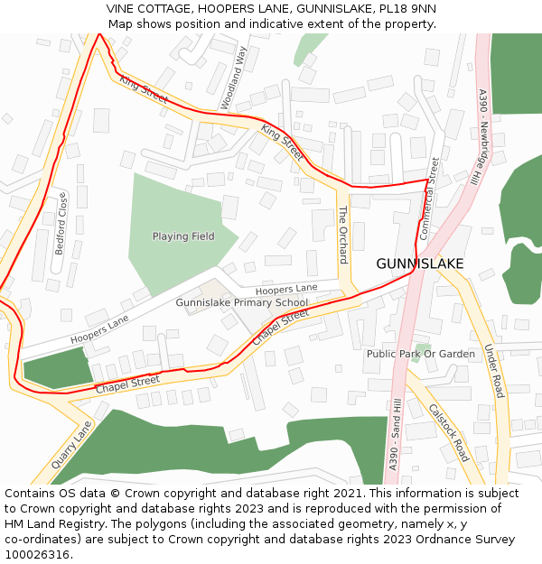 VINE COTTAGE, HOOPERS LANE, GUNNISLAKE, PL18 9NN: Location map and indicative extent of plot