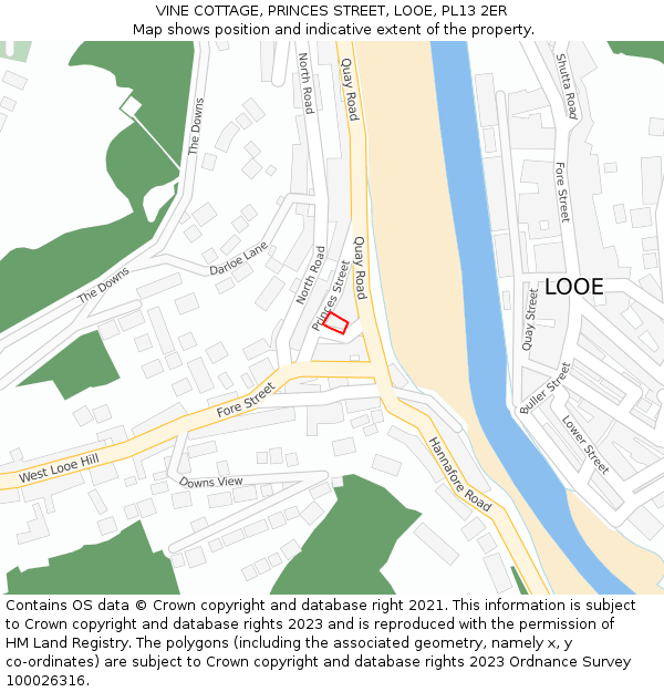 VINE COTTAGE, PRINCES STREET, LOOE, PL13 2ER: Location map and indicative extent of plot