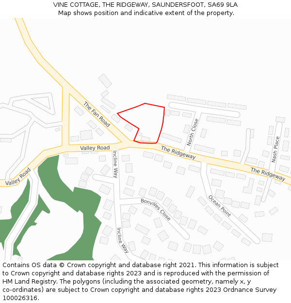 VINE COTTAGE, THE RIDGEWAY, SAUNDERSFOOT, SA69 9LA: Location map and indicative extent of plot