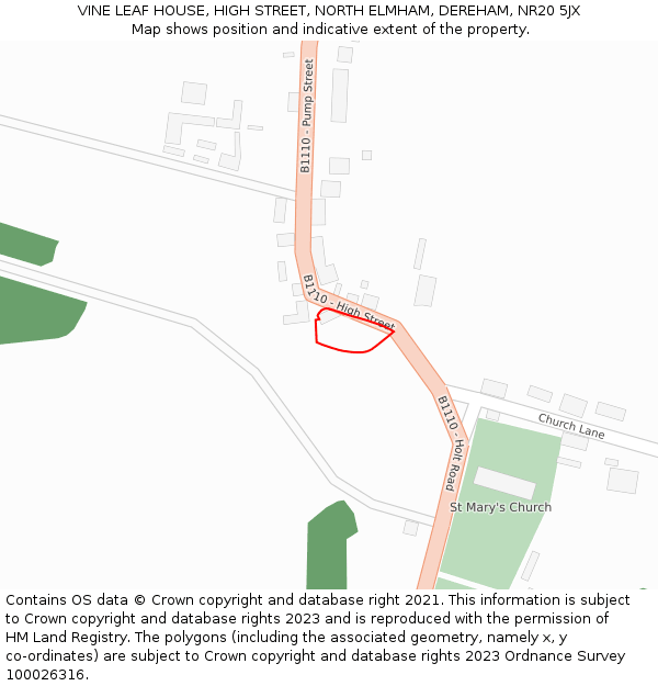 VINE LEAF HOUSE, HIGH STREET, NORTH ELMHAM, DEREHAM, NR20 5JX: Location map and indicative extent of plot