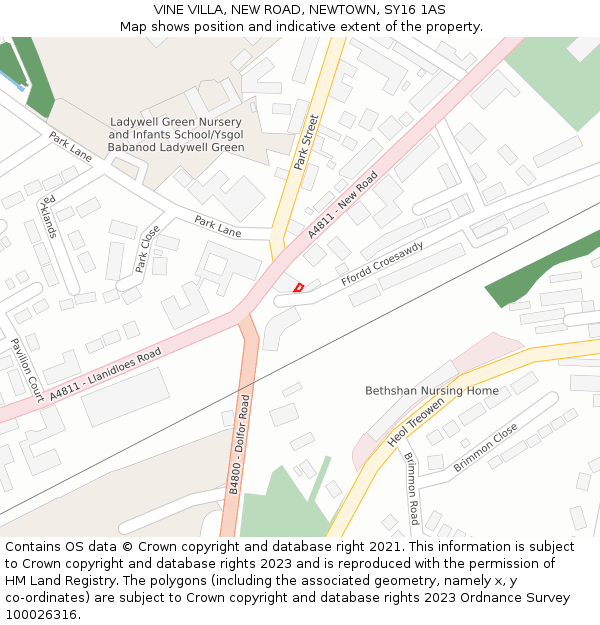 VINE VILLA, NEW ROAD, NEWTOWN, SY16 1AS: Location map and indicative extent of plot