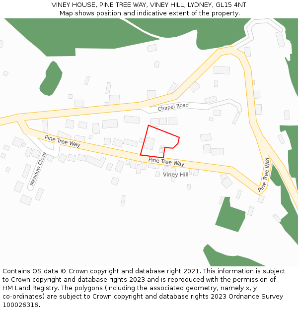 VINEY HOUSE, PINE TREE WAY, VINEY HILL, LYDNEY, GL15 4NT: Location map and indicative extent of plot