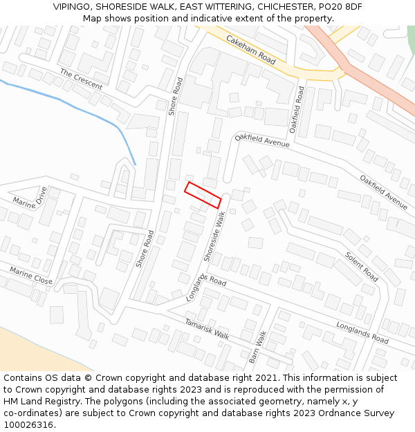 VIPINGO, SHORESIDE WALK, EAST WITTERING, CHICHESTER, PO20 8DF: Location map and indicative extent of plot