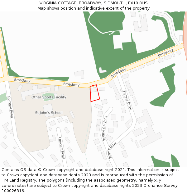 VIRGINIA COTTAGE, BROADWAY, SIDMOUTH, EX10 8HS: Location map and indicative extent of plot