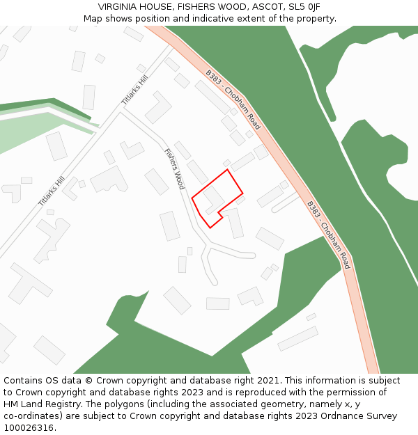 VIRGINIA HOUSE, FISHERS WOOD, ASCOT, SL5 0JF: Location map and indicative extent of plot