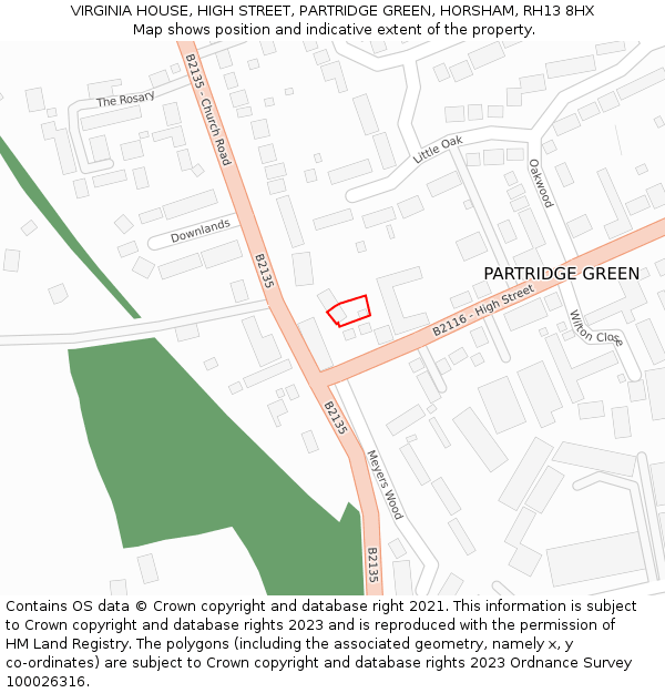 VIRGINIA HOUSE, HIGH STREET, PARTRIDGE GREEN, HORSHAM, RH13 8HX: Location map and indicative extent of plot